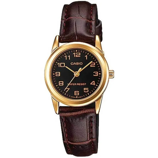 Casio LTP-V001GL-1B női karóra, aranytok 24 mm, barna bőrszíj, WR30
