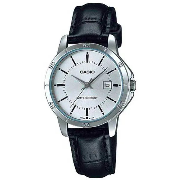 Casio női karóra LTP-V004L-7A, bőr szíj, ezüst számlap, 30 mm