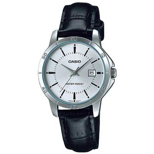 Casio női karóra LTP-V004L-7A, bőr szíj, ezüst számlap, 30 mm