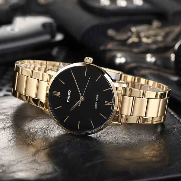 Casio LTP-VT01G-1B női karóra arany nemesacél, fekete számlap, WR30