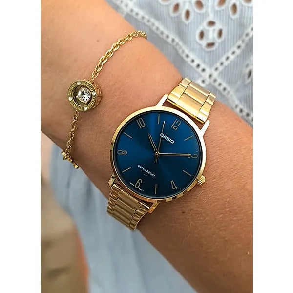 Női karóra arany rozsdamentes acél, 40 mm, sötétkék számlap, quartz WR30
