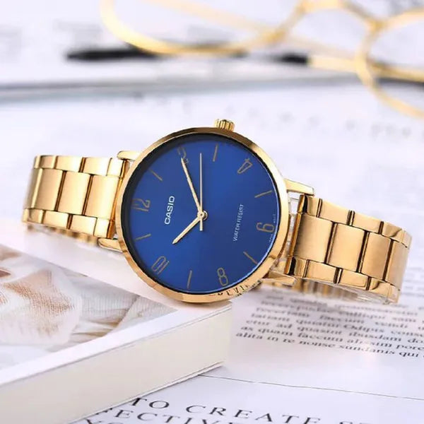 Női karóra arany rozsdamentes acél, 40 mm, sötétkék számlap, quartz WR30