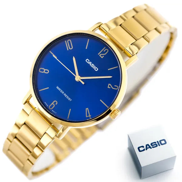 Női karóra arany rozsdamentes acél, 40 mm, sötétkék számlap, quartz WR30