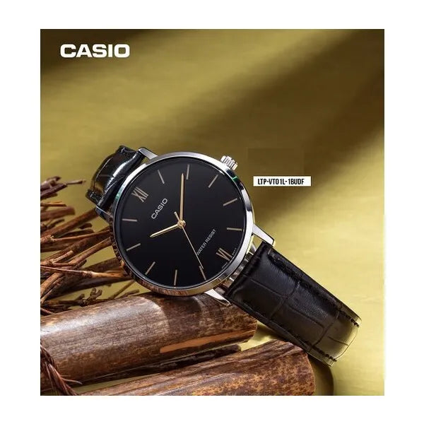 Casio női karóra LTP-VT01L-1B, fekete számlap, bőr szíj, WR30