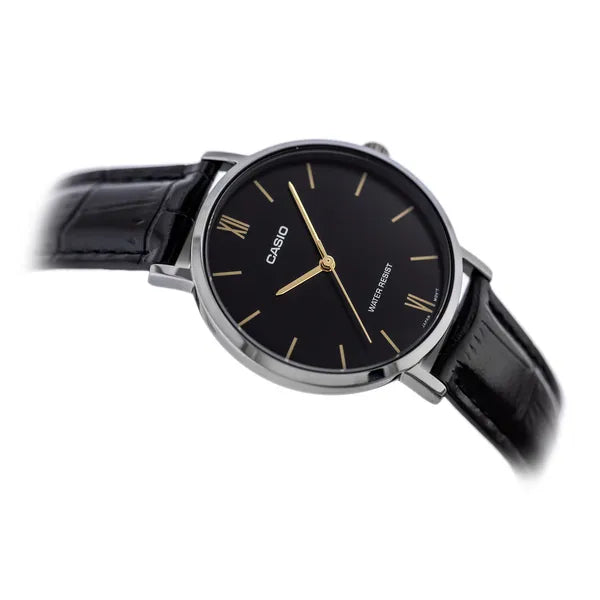 Casio női karóra LTP-VT01L-1B, fekete számlap, bőr szíj, WR30