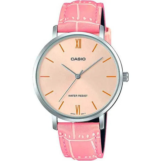 Casio női kvarc karóra, rózsaszín bőrszíj, 34 mm, WR30, díszdobozzal