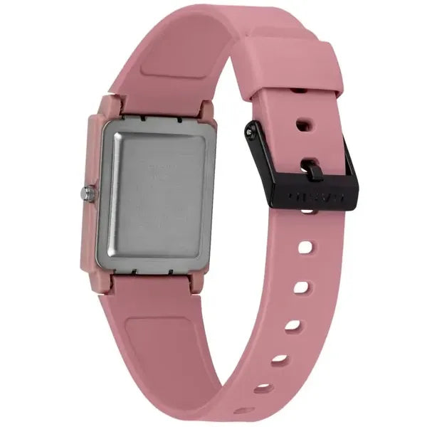 Casio női kvarc karóra, téglalap tok, rózsaszín műanyag, WR30