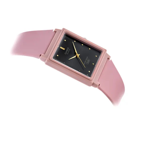 Casio női kvarc karóra, téglalap tok, rózsaszín műanyag, WR30