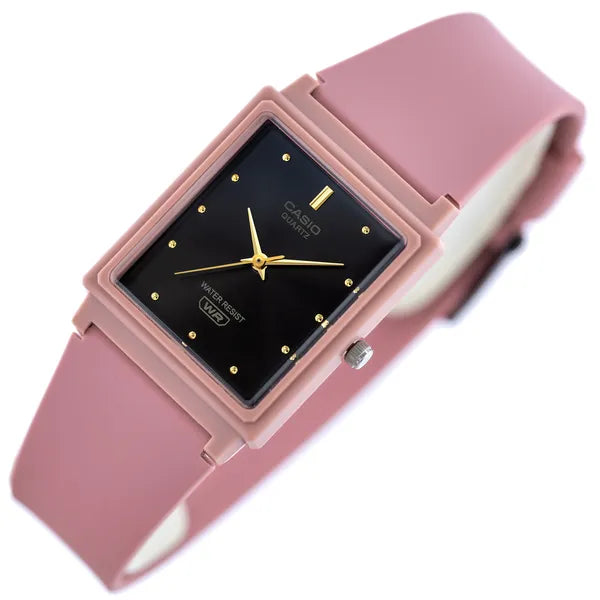 Casio női kvarc karóra, téglalap tok, rózsaszín műanyag, WR30