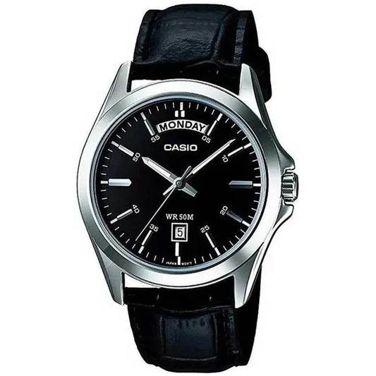 Casio MTP-1370L-1A férfi karóra, bőr szíj, fekete számlap, WR50