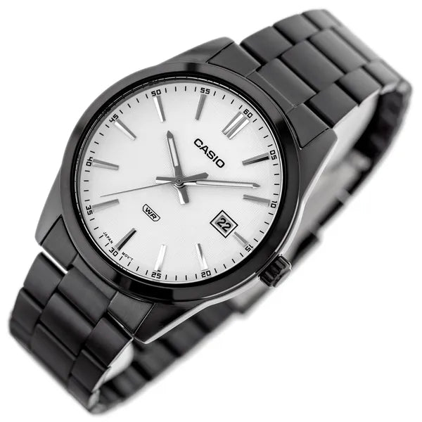 Casio MTP-VD03B-7A férfi karóra, 42 mm, fekete acél, dátum, WR50