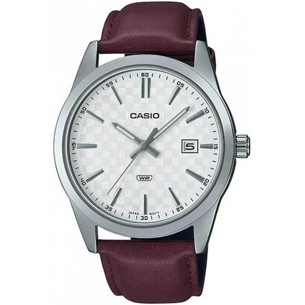 Casio MTP-VD03L-5A férfi karóra bőrszíjjal, WR50, dátumkijelző
