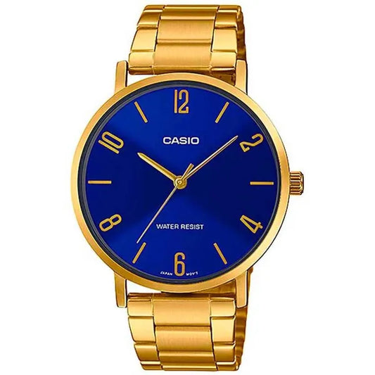 Casio MTP-VT01G-2B2 férfi karóra, arany nemesacél, 40 mm, kék számlap, WR30