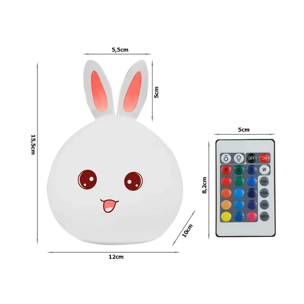 LED nyuszi éjszakai fény RGB, USB tölthető, távirányítós, szilikon, 15,5 cm