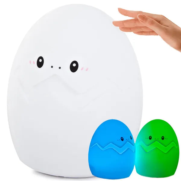 LED szilikon tojás éjszakai lámpa gyerekeknek, érintéses RGB fény, AAA elemes