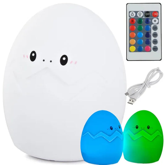 Gyerek szilikon RGB éjjeli fény tojás alakú, távirányítós, USB-töltés
