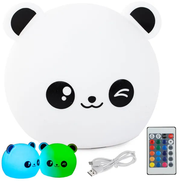 Panda szilikon LED éjszakai fény gyerekeknek RGB, távirányító, USB
