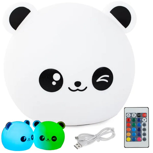 Panda szilikon LED éjszakai fény gyerekeknek RGB, távirányító, USB