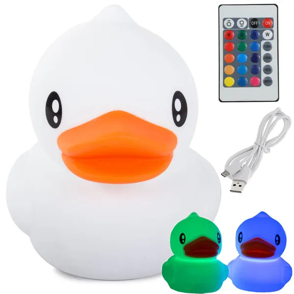 Szilikon kacsás LED éjjeli fény RGB, távirányítóval, USB tölthető, dimmelhető