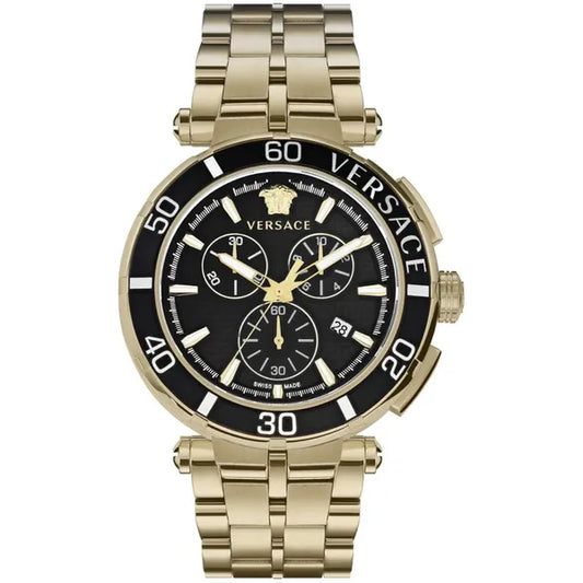 Versace férfi kronográf karóra VE3L00522, 45 mm, aranyszínű acél/ fekete számlap