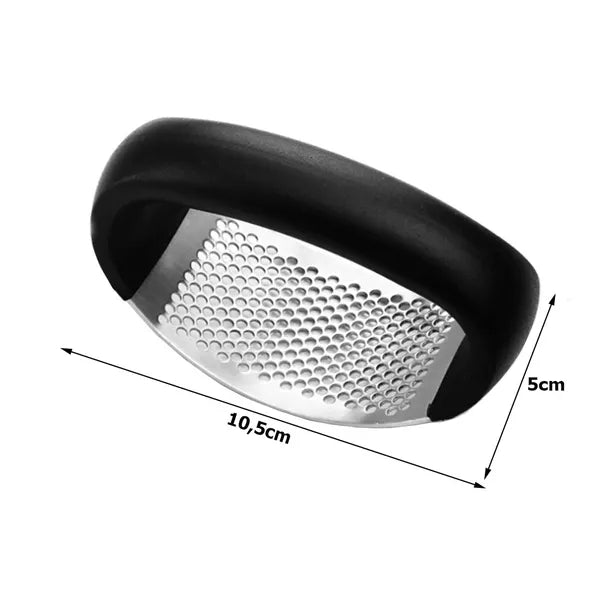 Rozsdamentes fokhagymaprés, ergonomikus fekete nyél, mosogatógépben mosható