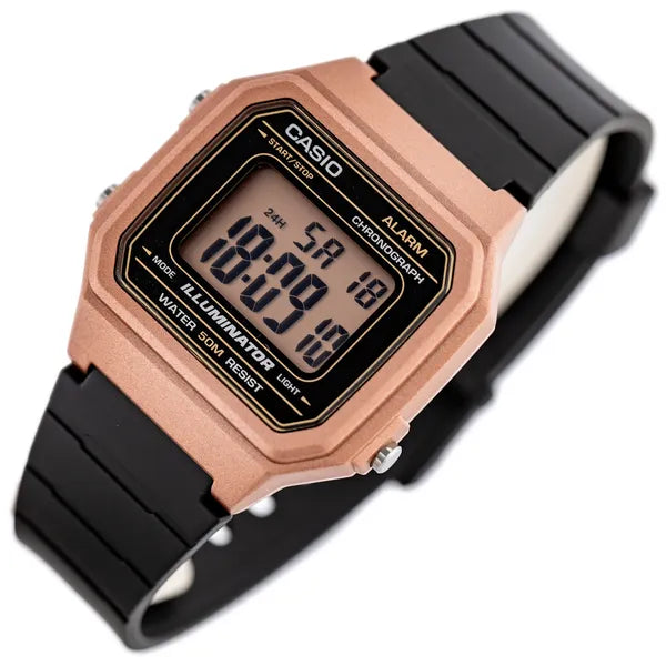 Casio W-217HM-5A uniszex digitális karóra, fekete-rózsaszín, WR50