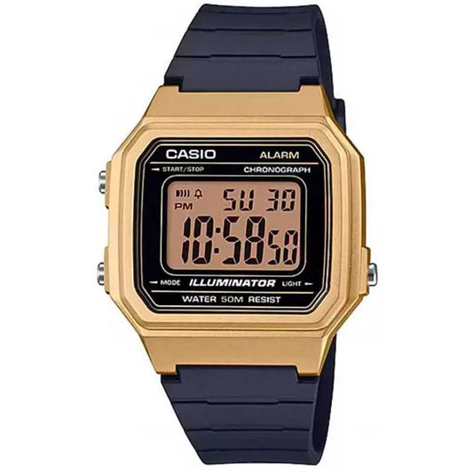 Casio W-217HM-9A uniszex digitális karóra, arany tok/fekete szíj, 50 m vízálló