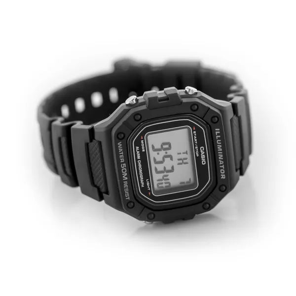 Casio W-218H-1A férfi digitális sport karóra, fekete, WR50