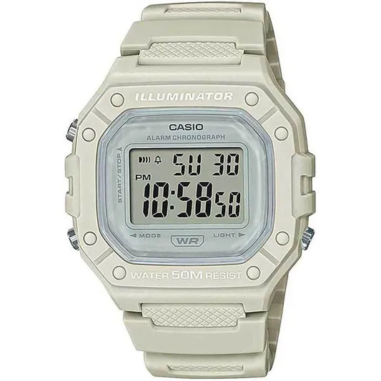 Casio W-218HC-8A uniszex digitális retro karóra krémszínű, WR50, LED