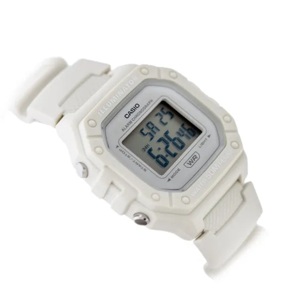 Casio W-218HC-8A uniszex digitális retro karóra krémszínű, WR50, LED