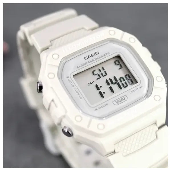 Casio W-218HC-8A uniszex digitális retro karóra krémszínű, WR50, LED