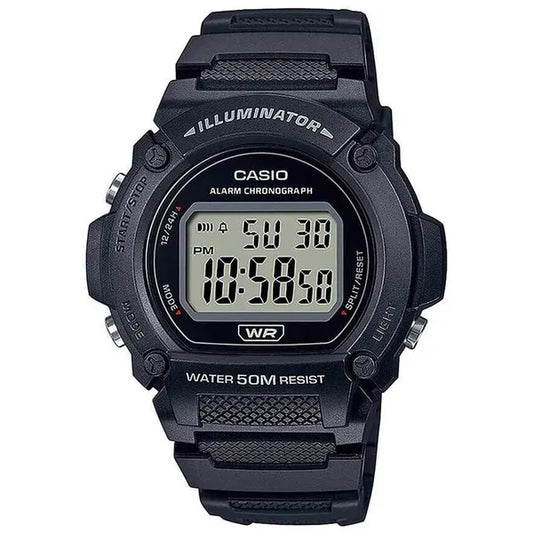 Casio W-219H-1A férfi digitális sportóra, fekete, WR50M LED