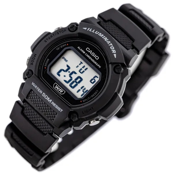 Casio W-219H-1A férfi digitális sportóra, fekete, WR50M LED