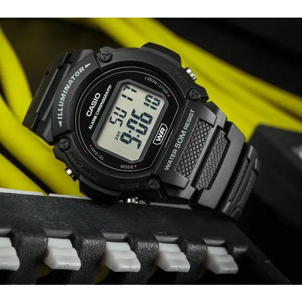 Casio W-219H-1A férfi digitális sportóra, fekete, WR50M LED