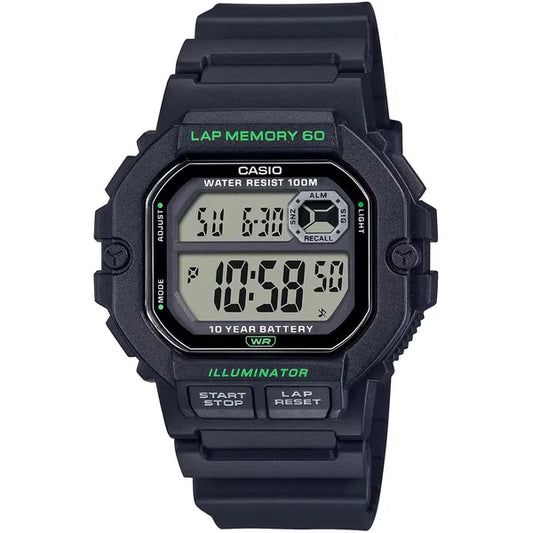 Casio WS-1400H-1A férfi sport digitális karóra, fekete, WR100M
