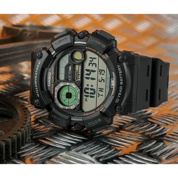 Casio WS-1500H-1A férfi digitális sportóra WR100, holdfázis