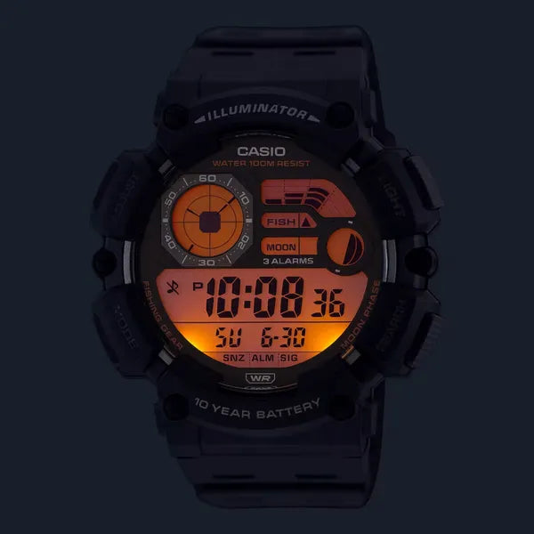 Casio WS-1500H-1A férfi digitális sportóra WR100, holdfázis