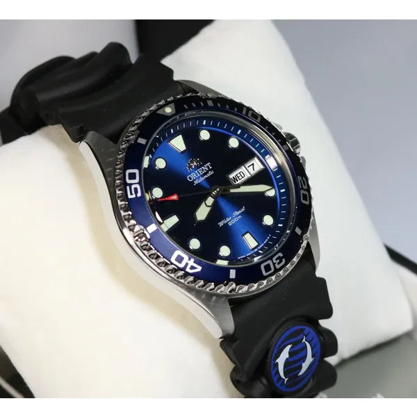 Orient Mako II automata férfi búváróra kék számlappal, WR200, gumiszíj
