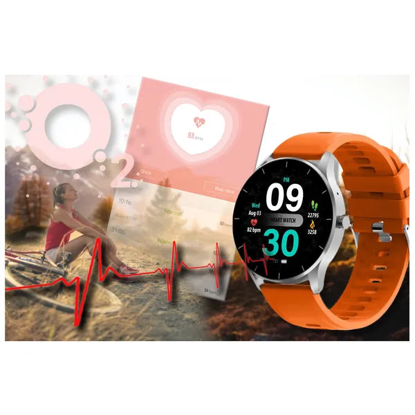 Gravity GT2-8 uniszex okosóra 1.28" IPS, BT 5.1, IP67, narancs szíj