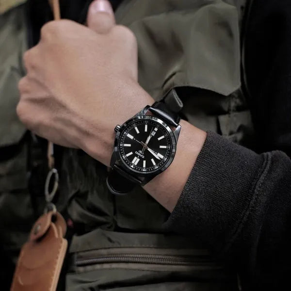 Casio MTP-VD02BL-1E férfi karóra, fekete bőr szíj, dátumkijelző