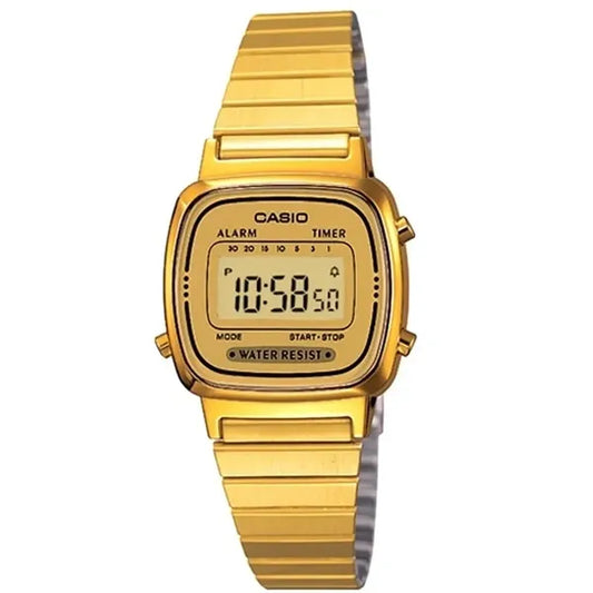 Casio Vintage LA-670WGA-9 női karóra arany rozsdamentes acél, WR30, ébresztő