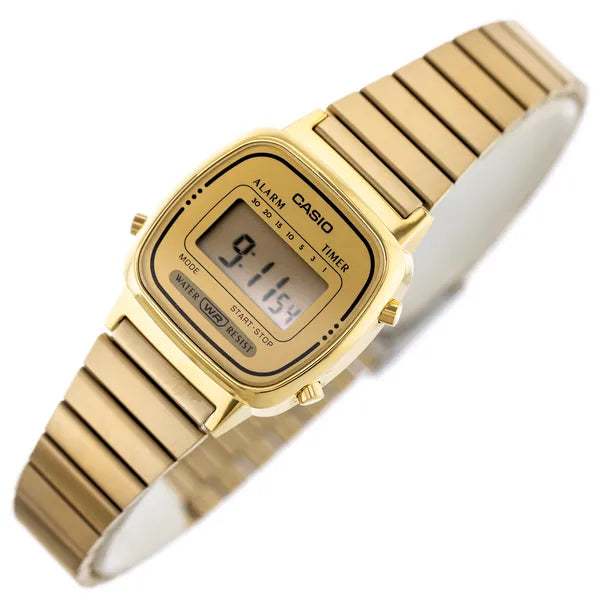 Casio Vintage LA-670WGA-9 női karóra arany rozsdamentes acél, WR30, ébresztő