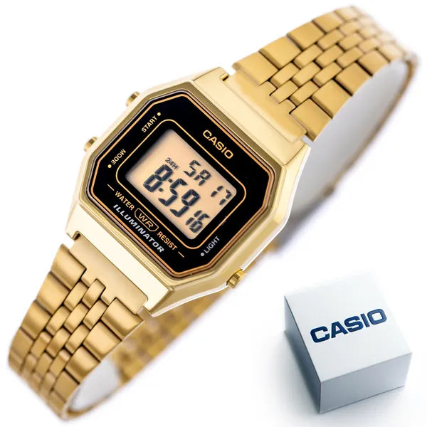 Casio Vintage LA680WEGA-1ER női digitális karóra, arany acél, WR30
