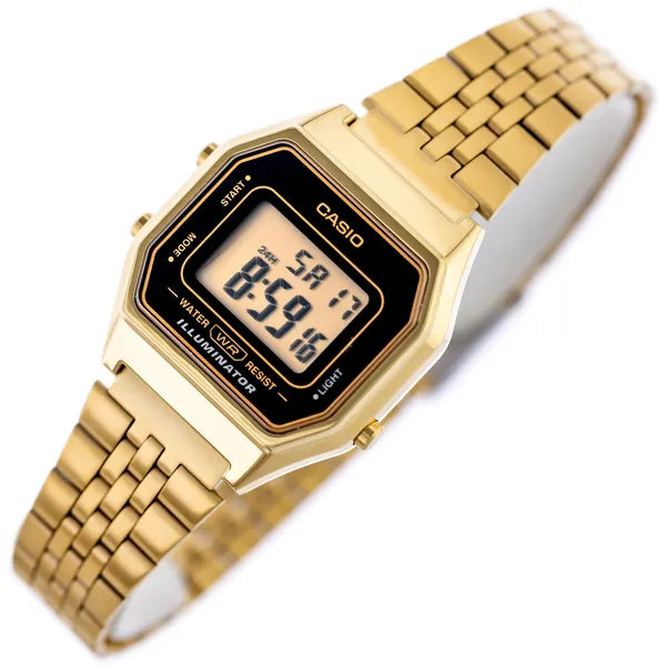 Casio Vintage LA680WEGA-1ER női digitális karóra, arany acél, WR30