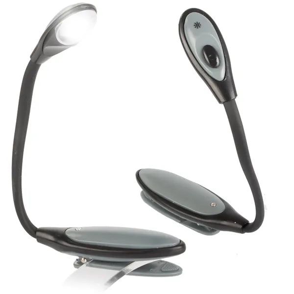 LED csíptetős könyvolvasó lámpa, rugalmas karral, elemes, 25,5 cm