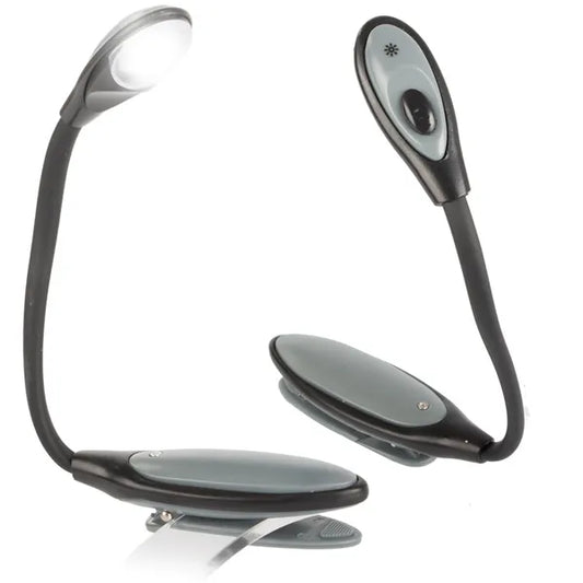 LED csíptetős könyvolvasó lámpa, rugalmas karral, elemes, 25,5 cm