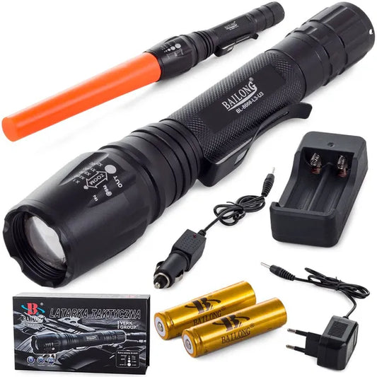 Bailong XM-L3-U3 LED taktikai zseblámpa, zoom, 600 m hatótáv, 2×18650