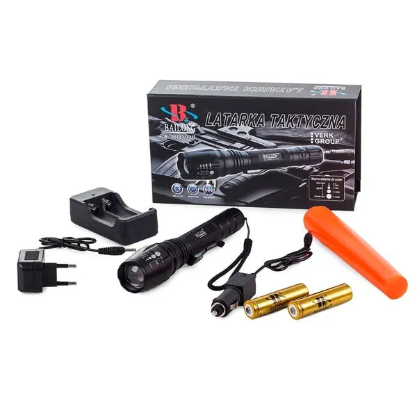 Bailong XM-L3-U3 LED taktikai zseblámpa, zoom, 600 m hatótáv, 2×18650
