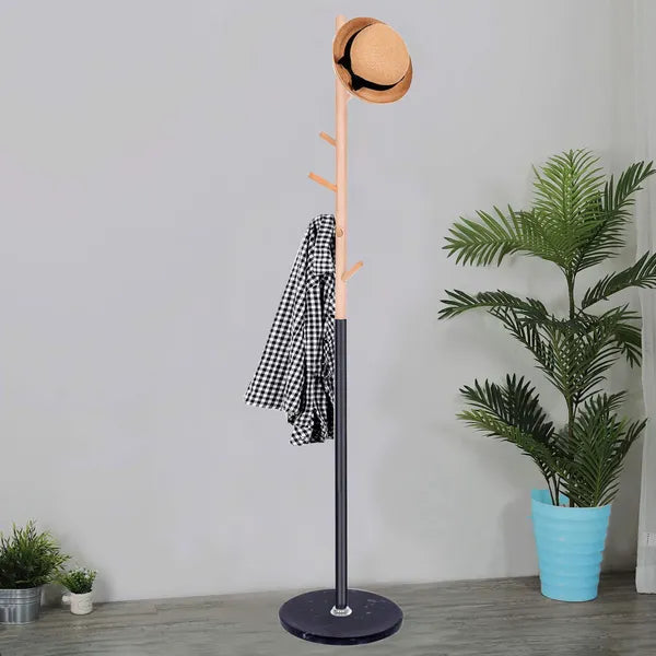 Szabadon álló ruhaakasztó, fekete-fa hatás, 180 cm, márványtalp