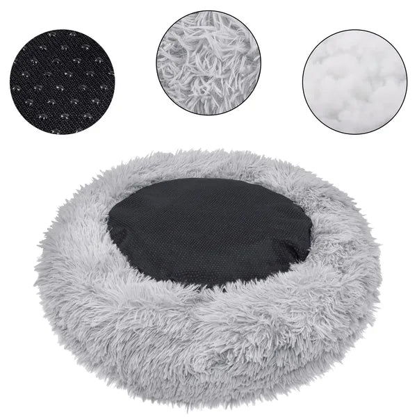 Cozy plüss kutyafekhely 80 cm, szürke, kerek, csúszásgátló